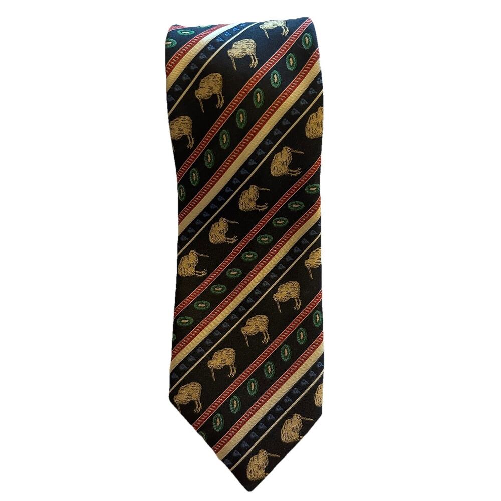 Vtg New Zealand Eskay Men’s Tie Kiwi Bird And Nest Print 3.75” Navy Polyester - Picture 2 of 9